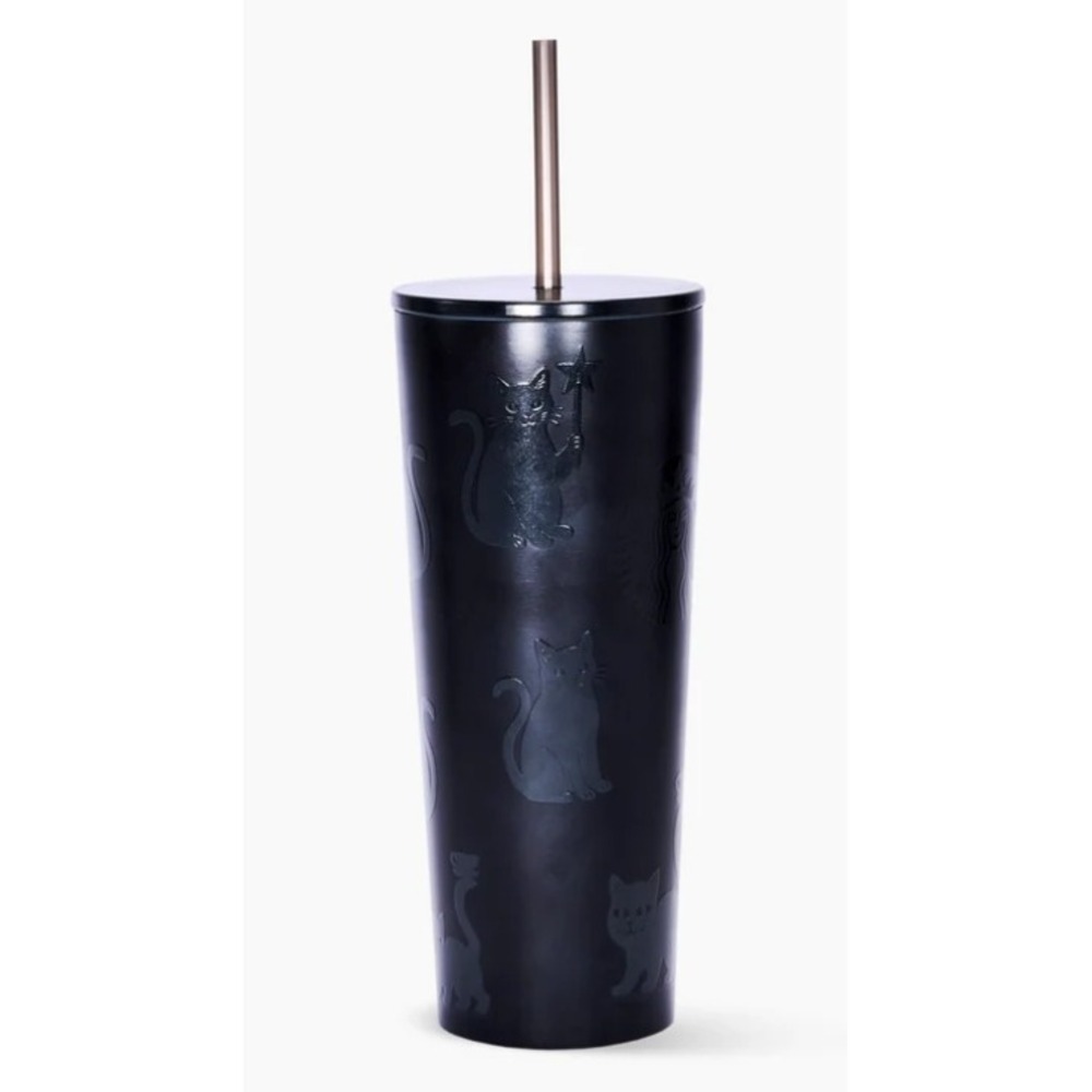 Starbucks Halloween 2026 BLACK CAT cold cup tumbler w/straw 23oz GITD USA Seller
